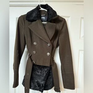 Women's Brown Peacoat with Black Fur Lining